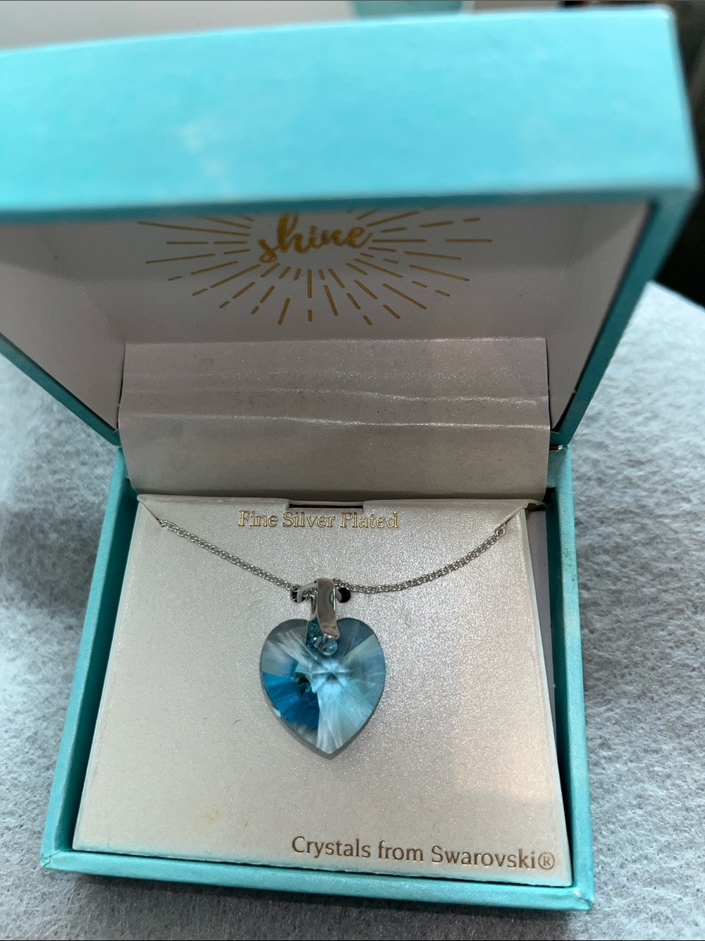 Swarovski Blue Heart Crystal Necklace with Silver-Plated Chain